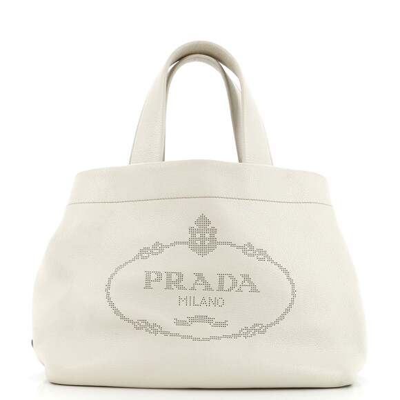 Prada Logo Tote Perforated Leather #184725P93B - Picture 1 of 9